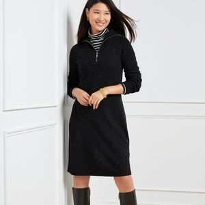 Talbots Zip Collar Black Speckled Sweater Dress